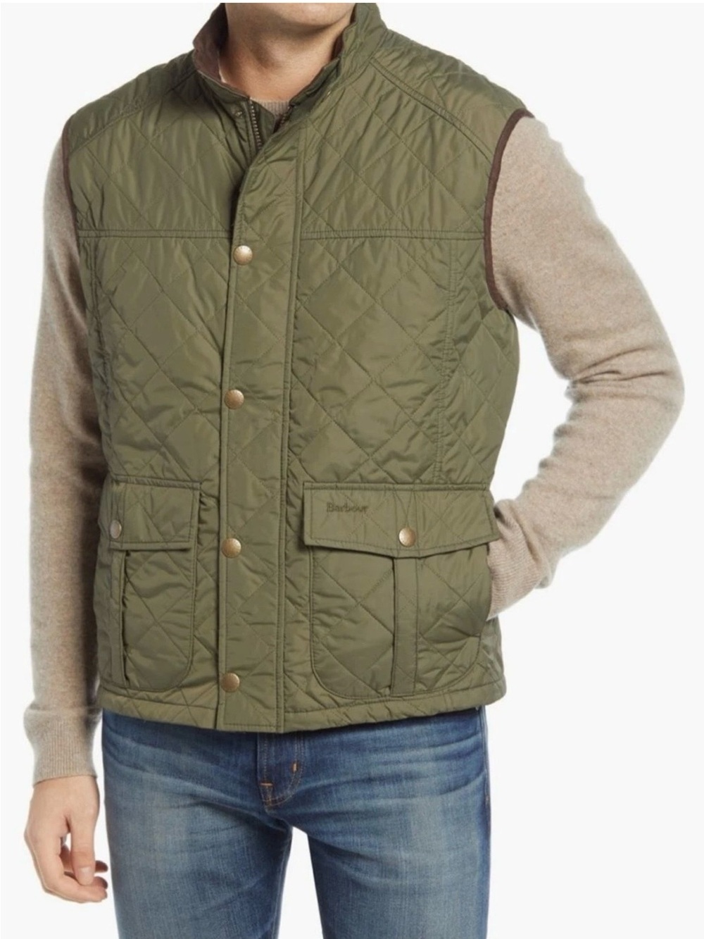 Barbour Gilet Vest 2XL XXL Green Full Zip Snap Quilted $180
